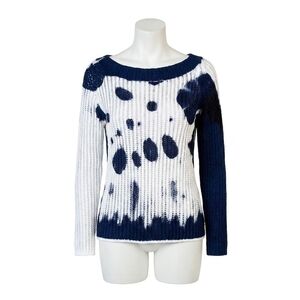 NEW ANGEL APPAREL spot cowlneck top in white navy